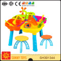 Flower shape kids playing sand and water table with 2 chairs